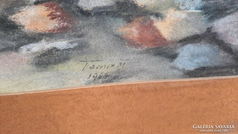 Vízparti fák pasztell - "Tomir M." jelzéssel, 1963 (44x55 cm kerettel) külföldi festőművész?