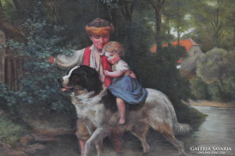 Follower of Ernst bosch (1834-1917): the little girl riding a St. Bernard (1873)