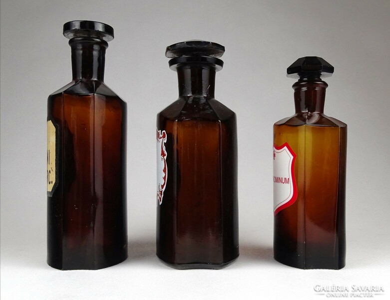 1I628 old brown pharmacy apothecary bottle 3 pieces