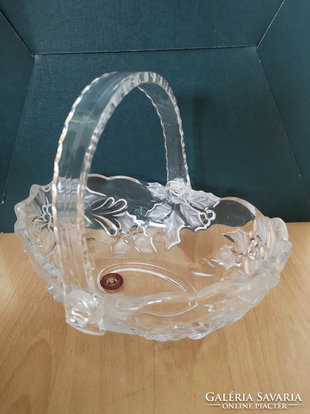 German waltherglas glass flower basket, plastic handle, in good condition