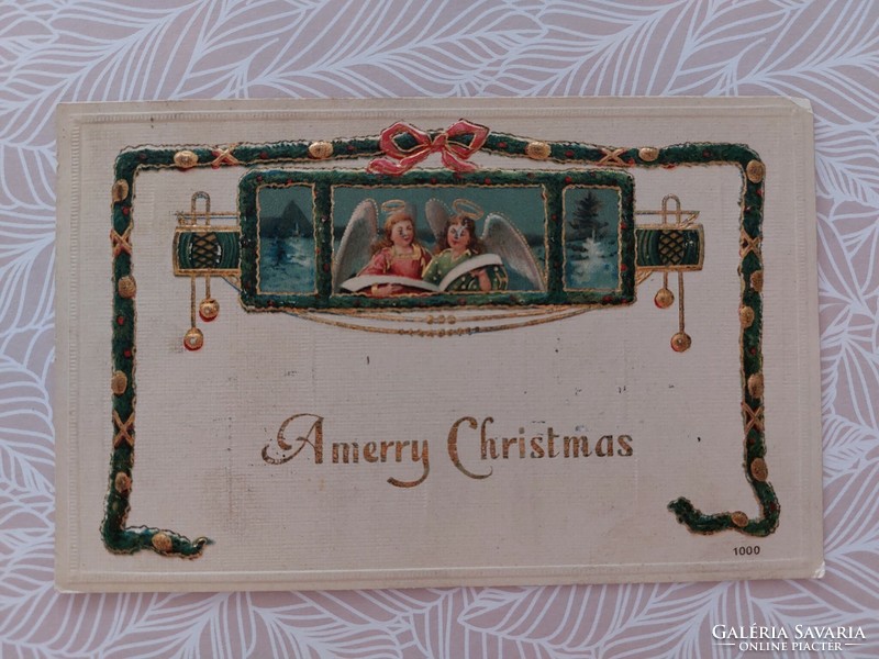 Régi karácsonyi dombornyomott képeslap angyalos levelezőlap