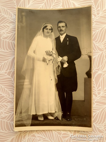 Old wedding photo bride groom photographer miklos lampel orosháza studio photo