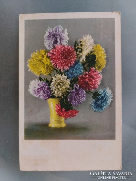 Régi virágos képeslap 1942 őszirózsás levelezőlap