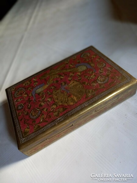 Antique wooden peacock box with a rezever card holder