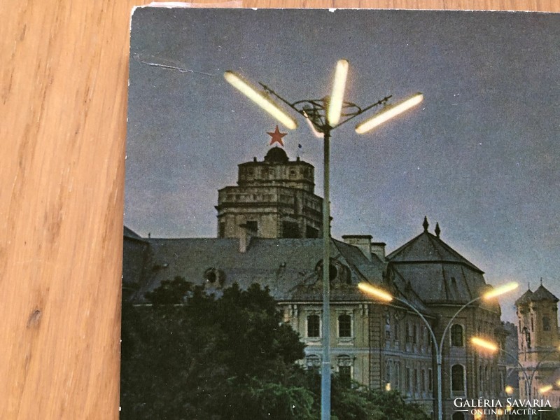 Eger - freedom square (with red star) postcard - postal clearance