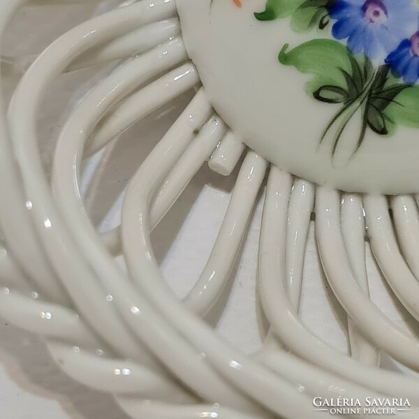 Herendi színes virágmintás porcelán kosár (2314)