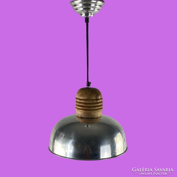 Chrome and wood industrial ceiling lamp