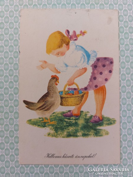 Old Easter postcard with a little girl