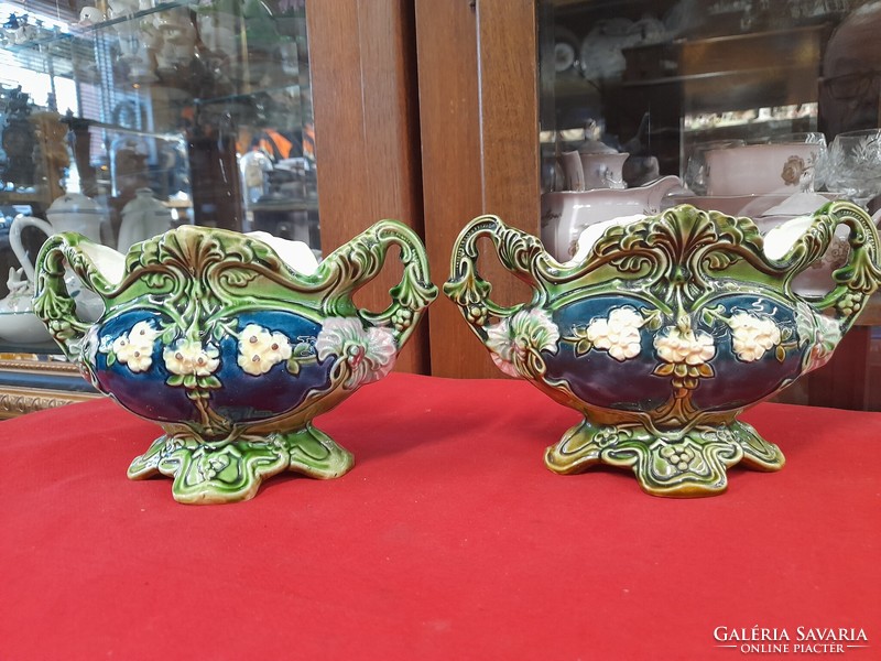 Old royal dux 1918-1939, majolica faience vase, centerpiece pair.