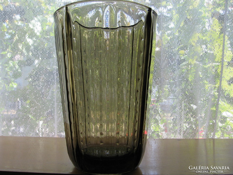 Smoky yellow retro art deco polished crystal vase
