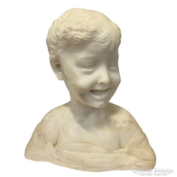 Child half bust statue, white alabaster, m028