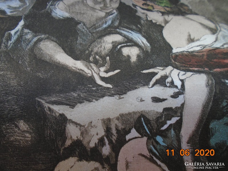Murillo "Utcagyerekek kockajátéka" festménye nyomán kézzel készült  német selyemkép