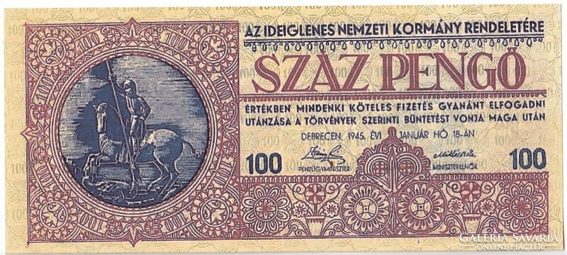 Magyarország 100 pengő TERVEZET 1945