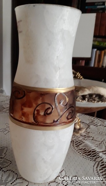 Olasz "Decorato a mano" márkajelzésű váza, egyedi különleges mintával, jelzett, hibátlan