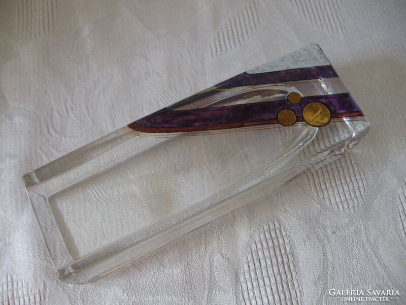 Log crystal vase with gold and purple decor,