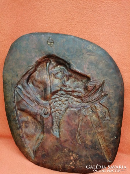 Hunter scene, wall picture, decoration, made of red copper.