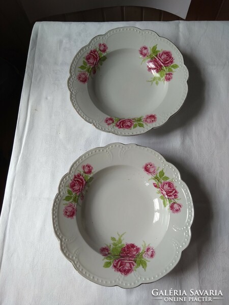 Zsolnay rózsás porcelán tányér falra is akasztható párban