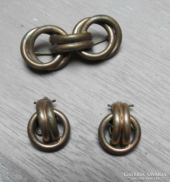 Copper earrings and brooch set
