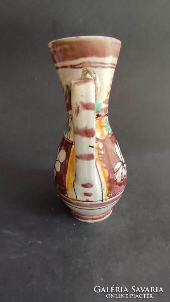 Antique folk folk art ceramic bowl - restored - ep