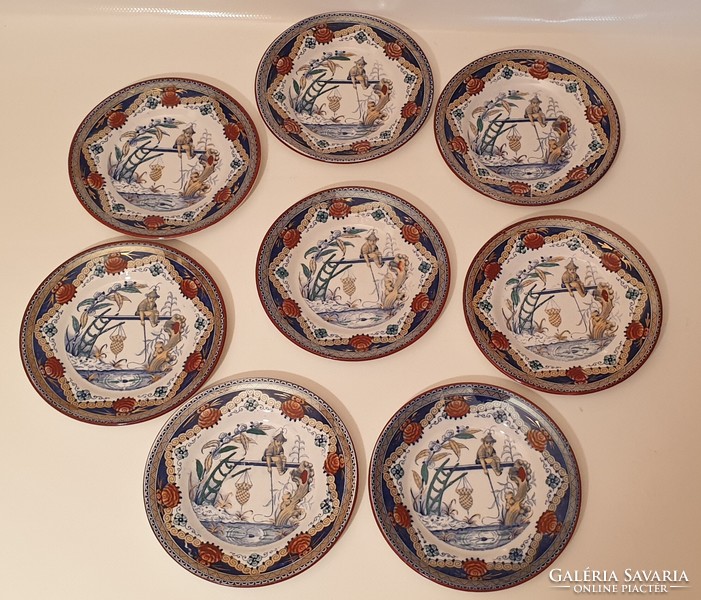 8 db Sarreguemines (francia), antik süteményes tányér  az 1880-as évekből