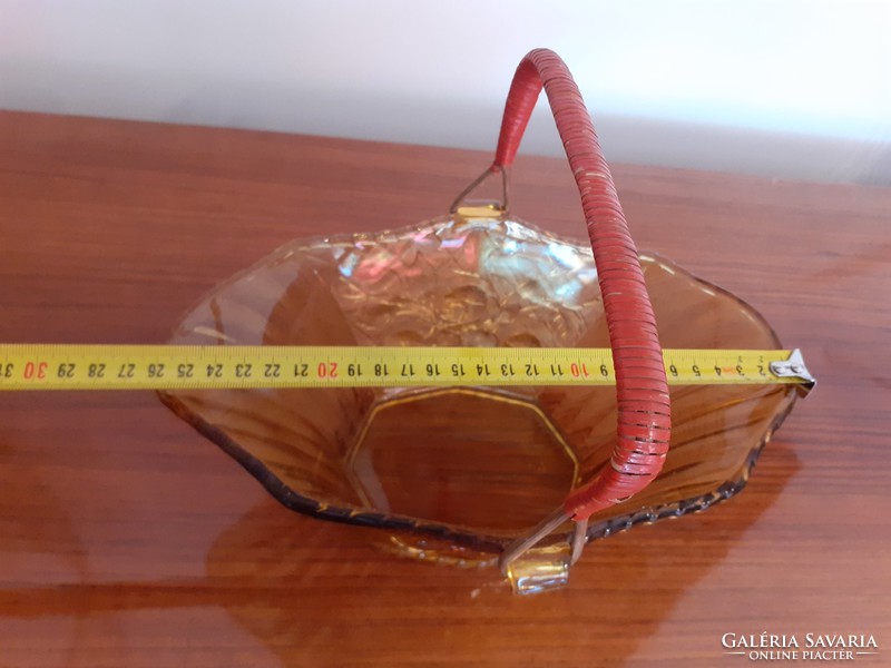 Old retro glass basket art deco glass bowl amber colored mat glass bowl rose decorative bowl offering