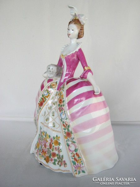 Hollóházi porcelán barokk hölgy nő lány nagy méretű 32 cm