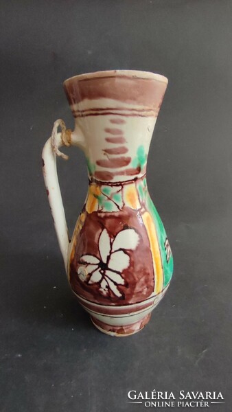 Antique folk folk art ceramic bowl - restored - ep