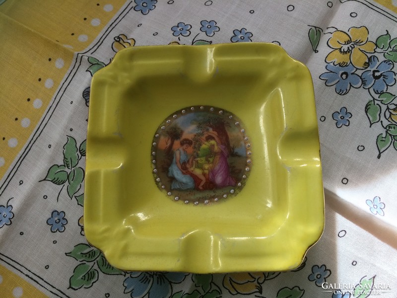 Antique schwarzenbach yellow scene porcelain bowl, ashtray