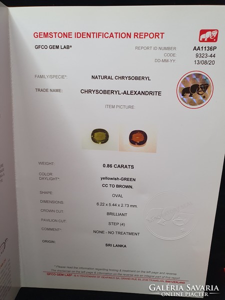 Alexandrite gemstone 0.86Ct - Swiss gfco with full qr code certification
