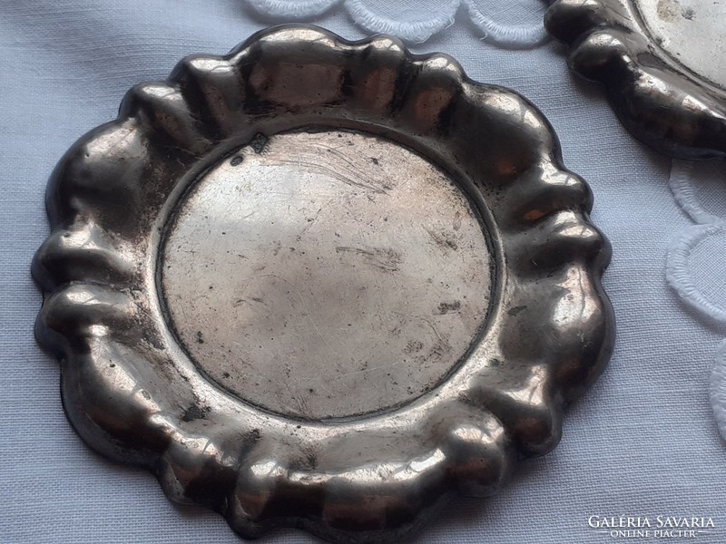 Old mini alpaca plate vintage metal ring holder decorative plate coaster 2 pcs