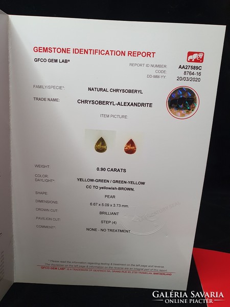 Alexandrite gemstone 0.88Ct - Swiss gfco with full qr code certification