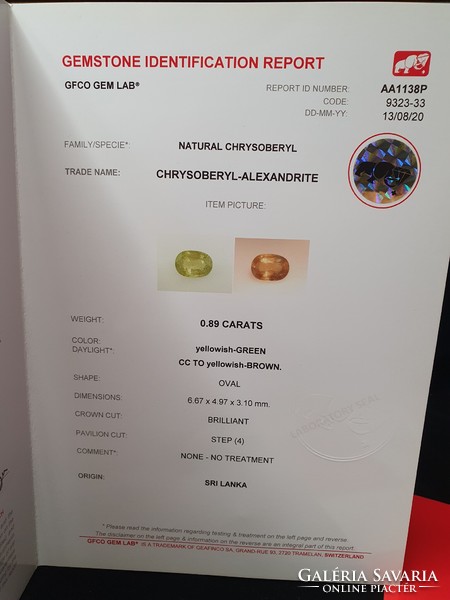 Alexandrite gemstone 0.89Ct - Swiss gfco with full qr code certification