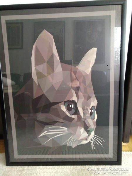 Victor Vasarely macskája szignózott szitanyomat, 63,5 cm x 84 cm méretben.