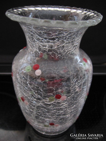 Antique cracked glass vase decorated with dots