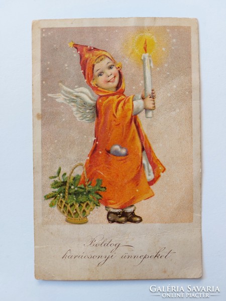 Old Christmas card postcard angel