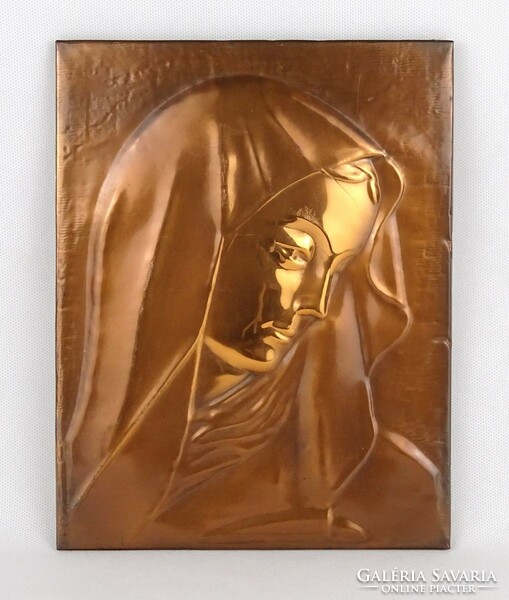 1K141 old Virgin Mary bronze plaque 25.5 X 19.5 Cm