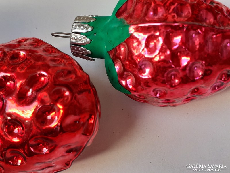 Régi üveg karácsonyfadísz eper szamóca gyümölcs retro üvegdísz 2 db