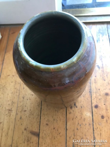 Painted-glazed ceramic floor vase, work of industrial art, without markings. In undamaged condition.