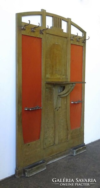 1K260 Antik bécsi osztrák szecessziós előszobafal fogas sétapálca tartóval 209 x 153 cm