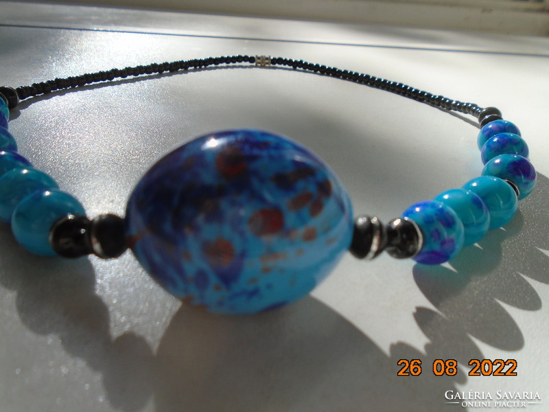 Vintage necklaces with turquoise blue murano glass effect, colorful big ball and pearls