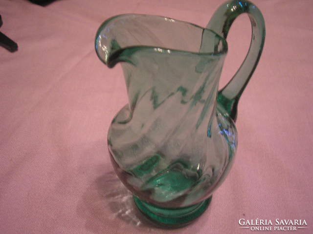 Biedermeier twisted decorative thick base vinegar v.Oil green glass pouring rarity for sale