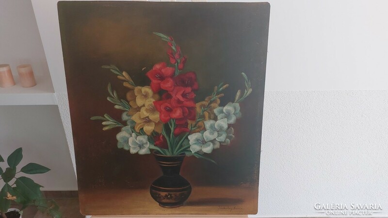 (K) Szép szignózott virágcsendélet festmény 56x65 cml Pankotay Anna