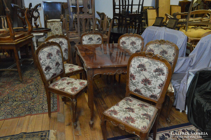 Antik neobarokk asztal+6db szék
