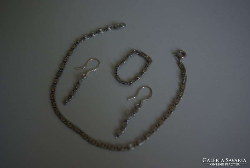 Silver jewelry set, bracelet, earrings, ring