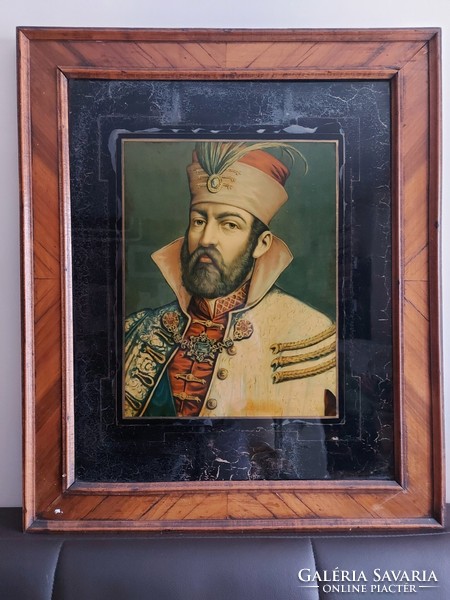 Szignálatlan, üvegre ragasztott nyomat Bethlen Gábor portré 135