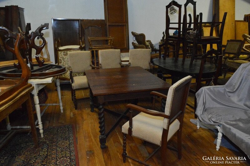 Antik Francia Jugend asztal+4db szék (restaurált)