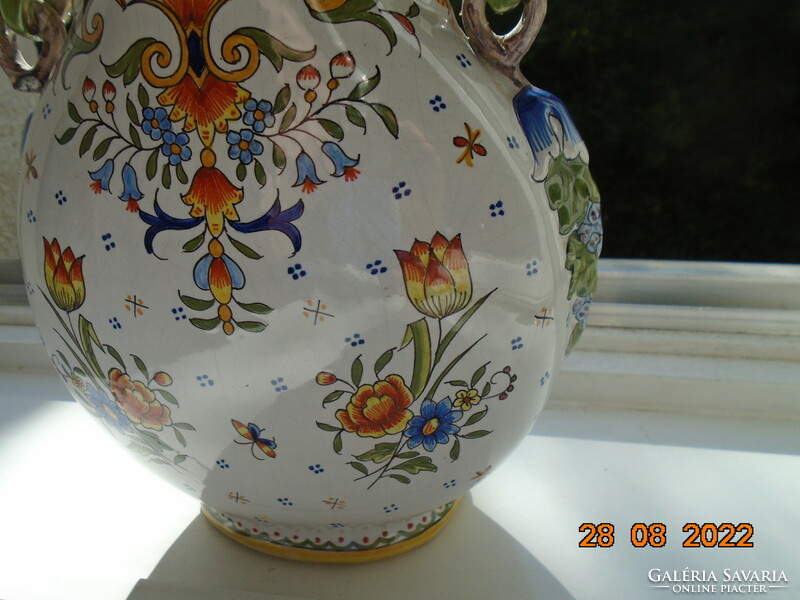 18 No. Veuve Perrin signed French faience vase with plastic goat heads