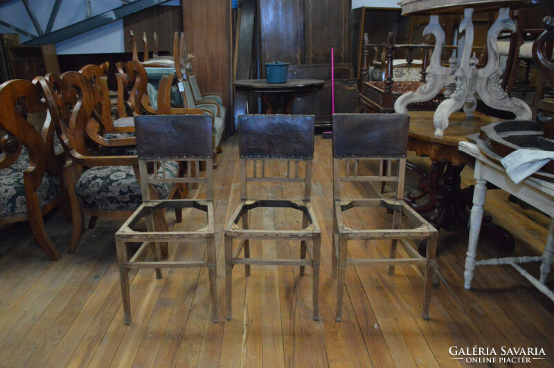 3 antique split leather chairs