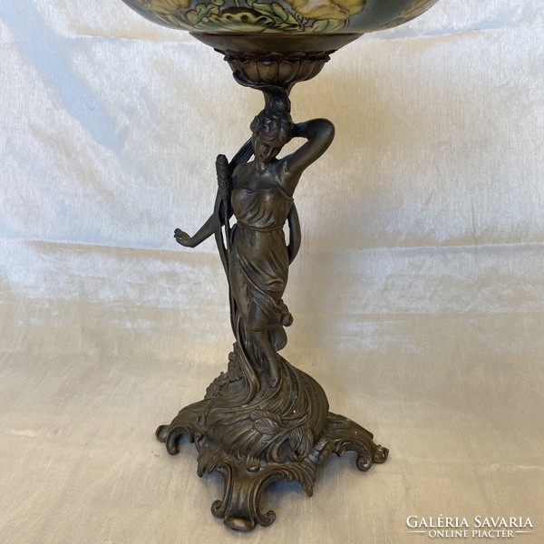Gyönyörű antik bronz és porcelán asztalközép
