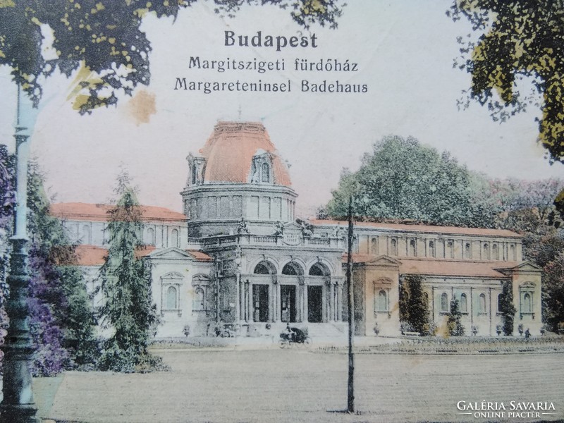 Antik kézzel színezett képeslap/fotólap Budapest Margitsziget Fürdőház 1911